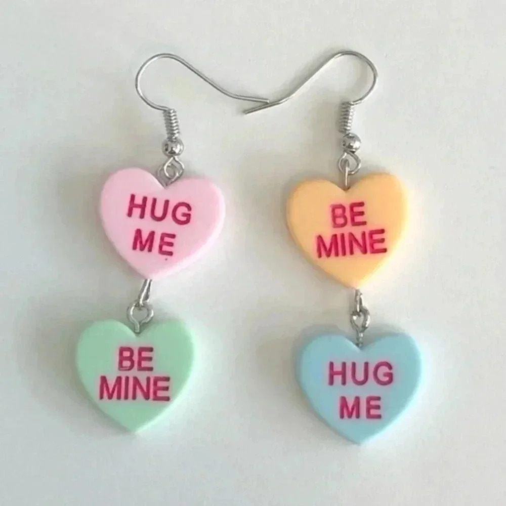 Valentines Double Conversation Hearts Drop Earrings 2 NWT - Picture 1 of 2
